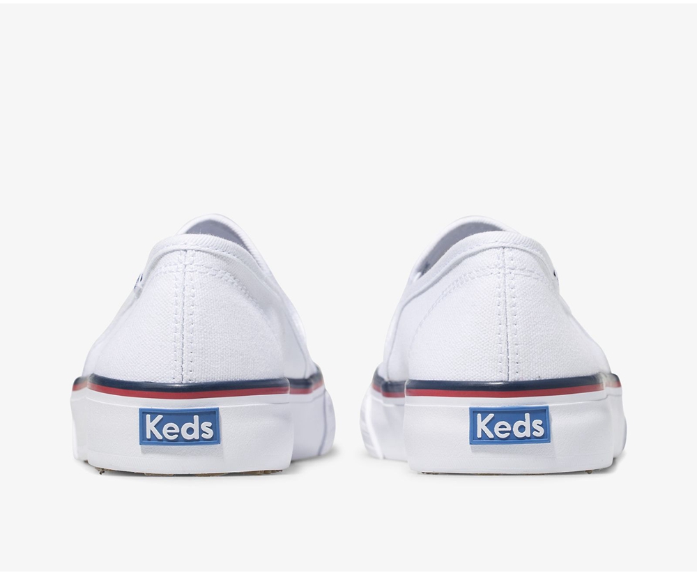 Slip Ons Keds Mujer Blancos - Washable Double Decker Varsity - 6841-HPGMD